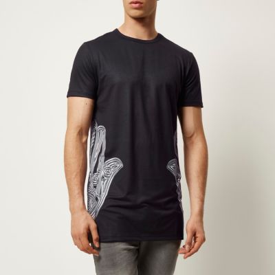Black Jaded hamsa print longline t-shirt